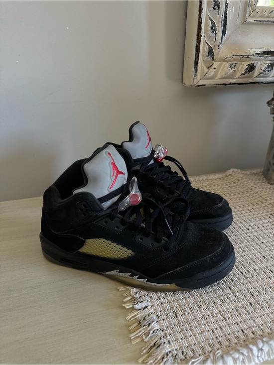 Jordan Shoes - Jordan Black Suede Sneakers with Gold Accents and Red Jumpman